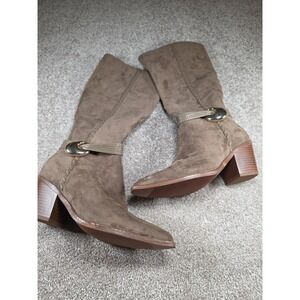 Universal Thread Women's Brown Faux Suede Mid Calf Riding Boots Pointed Toe